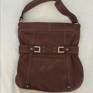 Chocolate Brown Leather Shoulder Bag with Adjustable Strap and Slouchy Style